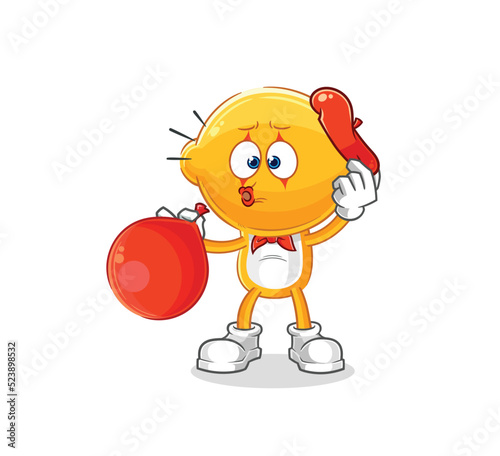 lemon head pantomime blowing balloon. cartoon mascot vector