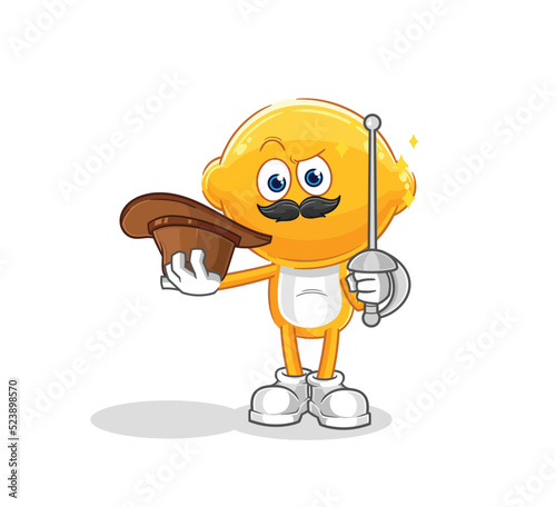 lemon head fencer character. cartoon mascot vector