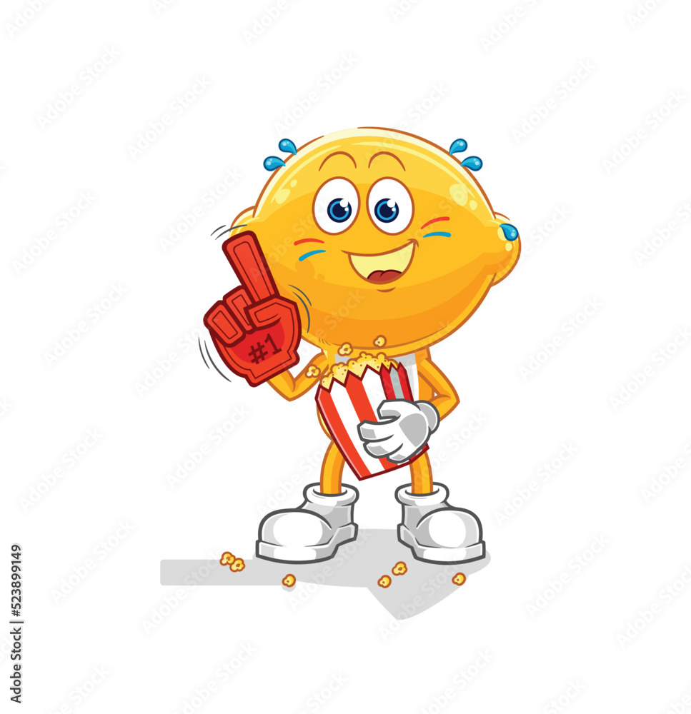 Obraz premium lemon head fan with popcorn illustration. character vector