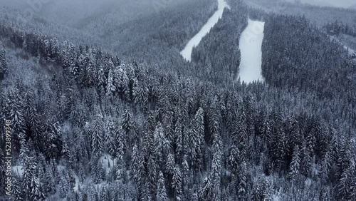 Aerial view of ski resort Bukovel in winter in Ivano-Frankivsk, Ukraine photo