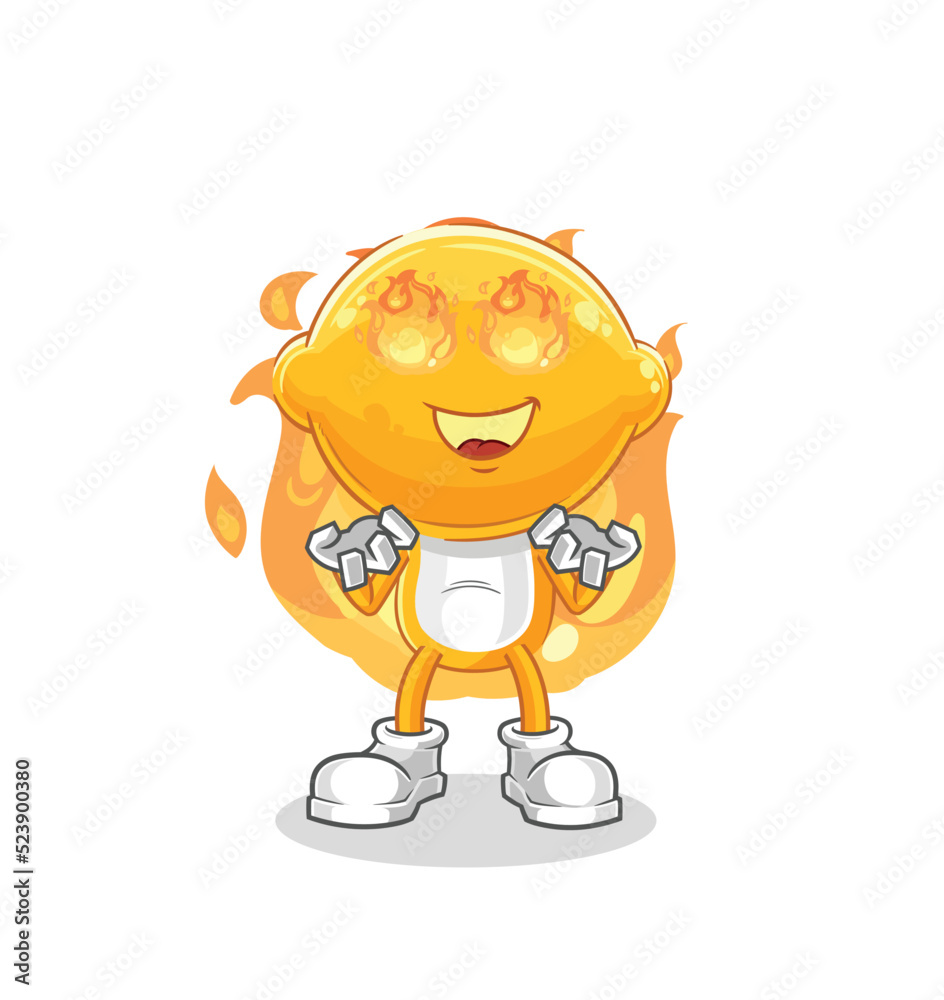 lemon head on fire mascot. cartoon vector