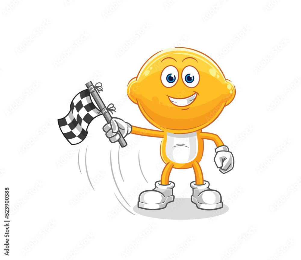 lemon head hold finish flag. cartoon mascot vector lemon head hold finish flag. cartoon mascot vector
