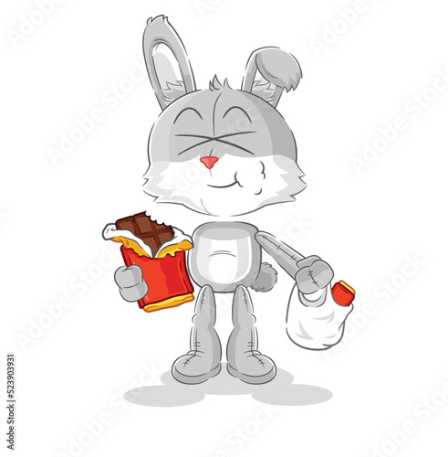 rabbit eat chocolate mascot. cartoon vector