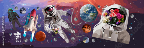 Obraz na plátne Space, astronaut, planets and rocket