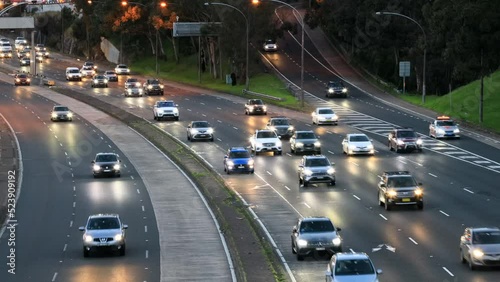 Incoming motor car traffic on motorway in Sydney of Australia – 4k.
 photo