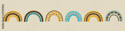 Warm retro groovy rainbow set. 1970 good vibes orange blue vector illustration. Cute 70s art for kids, bedroom decor