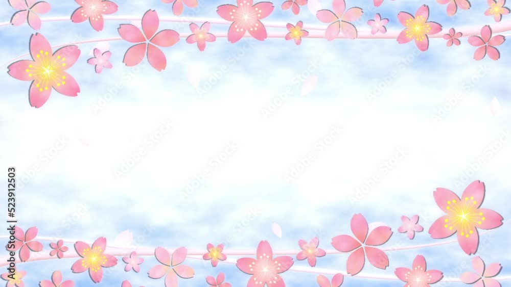 Cherry petal frame line loop above under bright background
