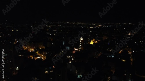 Night drone view of the cityscape of Belgrade, Serbia photo