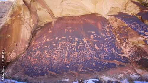 Footage of petroglyphs on the rock in Canyonland national park