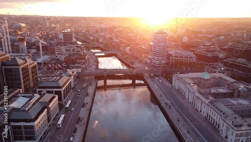 Breathtaking aerial view of the Dublin cityscape with lovely buildings and a river