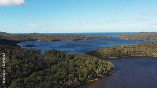 Landscape of Myall Lake national park in Australia at Pacific coast – hover 4k.
 photo