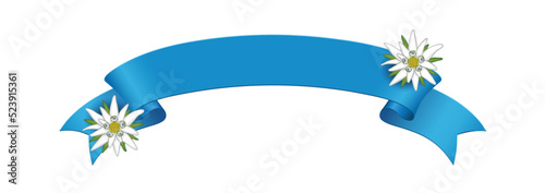 Blanko Banderole in blau mit Edelweiß für Oktoberfest,
Vektor Illustration isoliert auf weißem Hintergrund
 photo