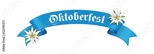 Oktoberfest Banderole mit Edelweiß und Text - Oktoberfest -,
Vektor Illustration isoliert auf weißem Hintergrund
