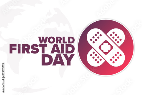 World First Aid Day. Holiday concept. Template for background, banner, card, poster with text inscription. Vector EPS10 illustration.
