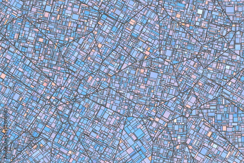 Abstract modern artful color geometric city map like background in blues, gray, pink.
