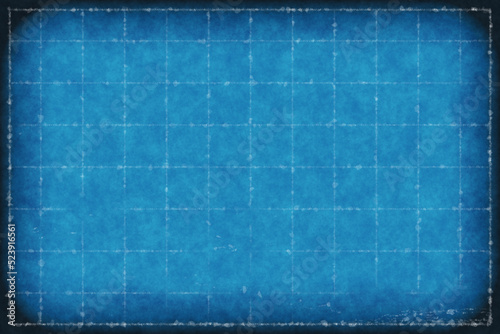 Blue vintage construction architecture gridded paper.  Design retro images on blueprint background.