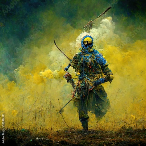 Digital art of warrior fight for Ukraine, 3d Illustration © Marius
