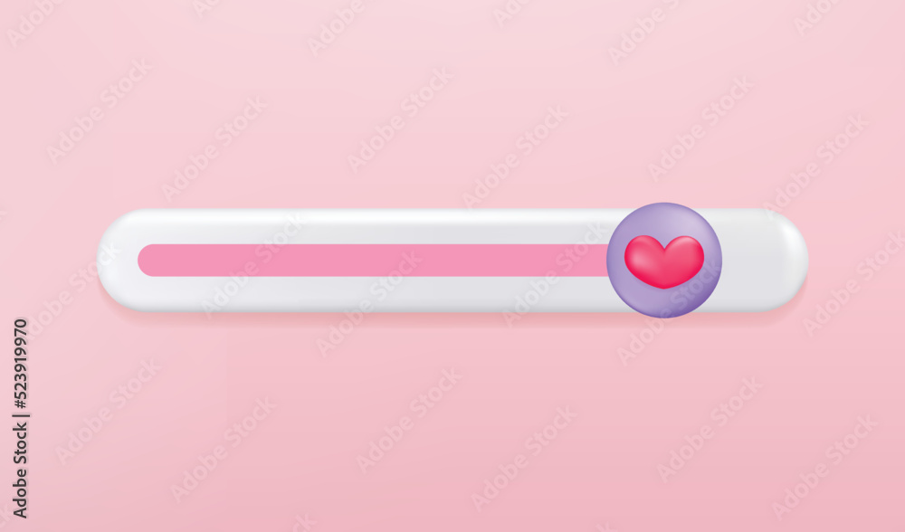 3d love bar scale with heart button isolated. Scale rating with love concept. 3D vector web icon bar design. 3d love bar scale with heart button isolated. Scale rating with love concept. 3D vector web icon bar design.