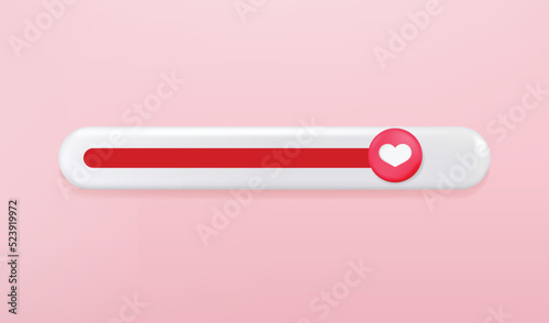 3d love bar scale with heart button isolated. Scale rating with love concept. 3D vector web icon bar design.