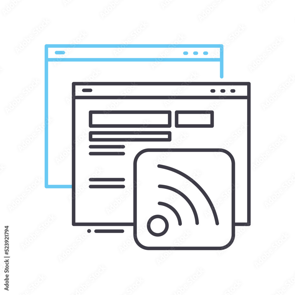 rss line icon, outline symbol, vector illustration, concept sign rss line icon, outline symbol, vector illustration, concept sign