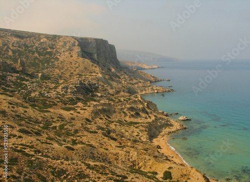 view of the cliffs, coast of the sea, Crete, Greece