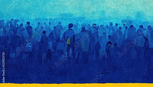 Ukrainian refugee crisis, Ukraine refugees, people cross the border with Europe. People are fleeing war with Russia in search of rights and freedom