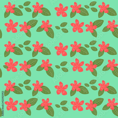 Seamless pattern of red plumeria alba vector. Fabric repeat pattern of red flower. Seamless fabric pattern vector  