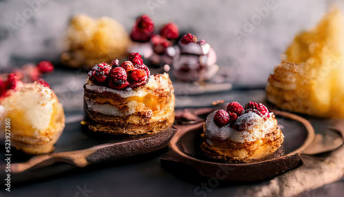 Obraz na płótnie Delicious raspberry dessert with vanilla cream