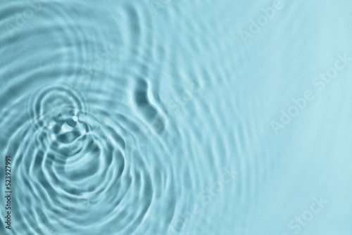 Closeup view of water with circles on turquoise background. Space for text