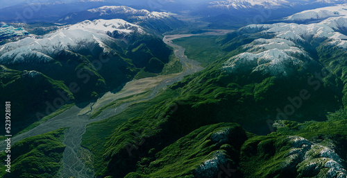 aerial view green mountains 3D