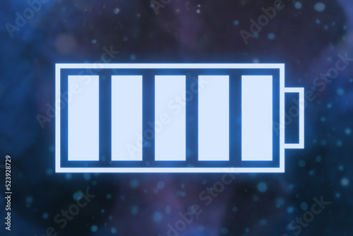 фотографія Fully charged battery on blue background. Illustration