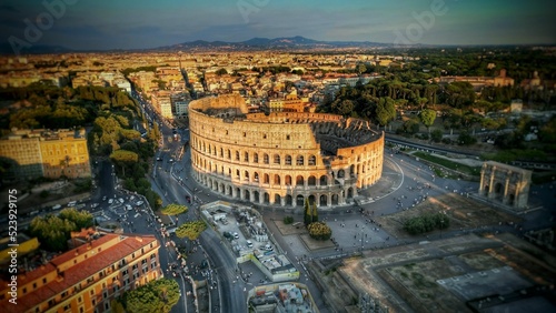 Fotografie Aerial view of a Colosseum in a beautiful Rome, Italy
