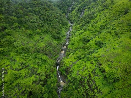 Drone shot of a Honokohau waterfall, Hawaii photo