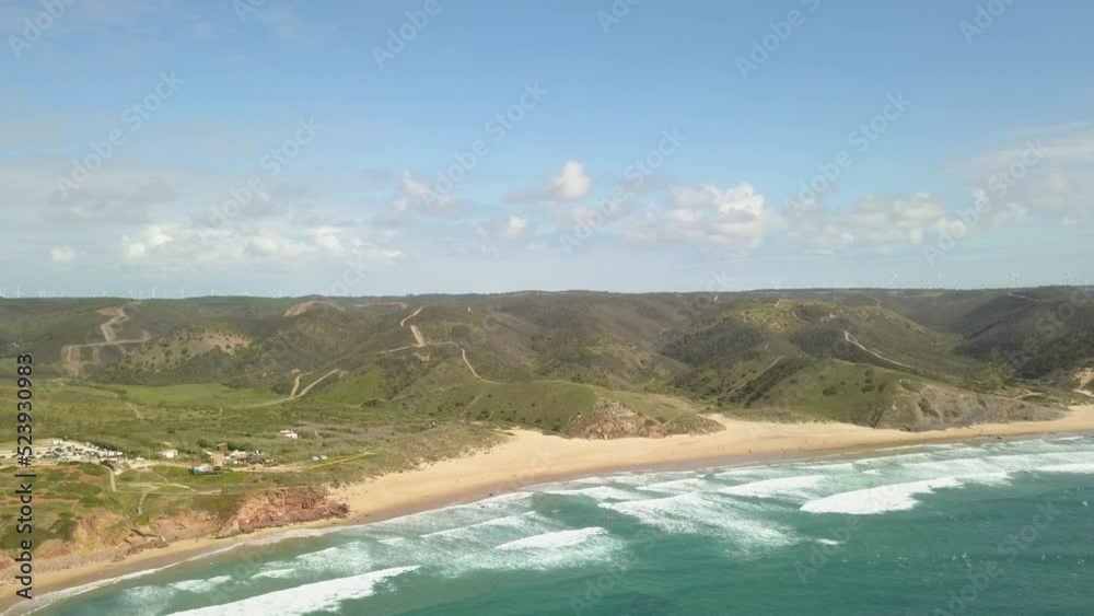 Drone flying along the shore in Portugal - Algarve