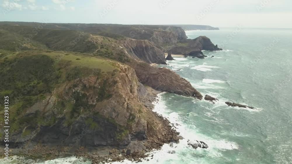 Drone flying along the shore in Portugal - Algarve Drone flying along the shore in Portugal - Algarve
