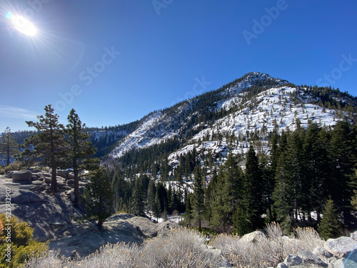 Photo of Phipps Peak in the Sierra Nevada west of Emerald Bay and Lake Tahoe in El Dorado County and the Desolation Wilderness, California, USA.
