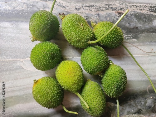 Spiny gourd fruits on the marble table photo