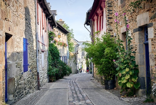 Historic street in a medieval town of Treguier in Brittany, France photo