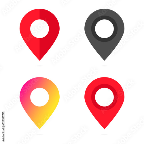 Set with colorful pins. Mark location. Vector illustration. Stock image. 