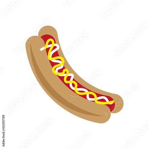 Cartoon hot dog. Vector illustration. Stock image.