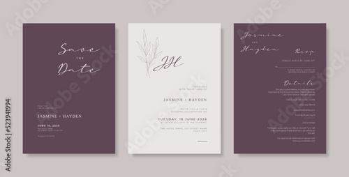 Engraved wedding invitation template. Set of luxury wedding invitation template