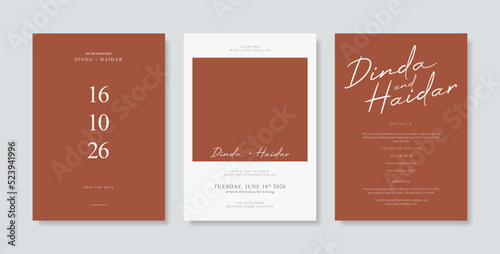Beautiful wedding invitation template. Engraved and simple wedding engagement template. Set of wedding card template