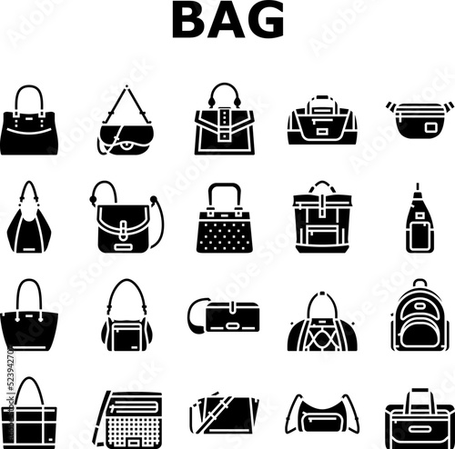 bag handbag woman purse fashion icons set vector