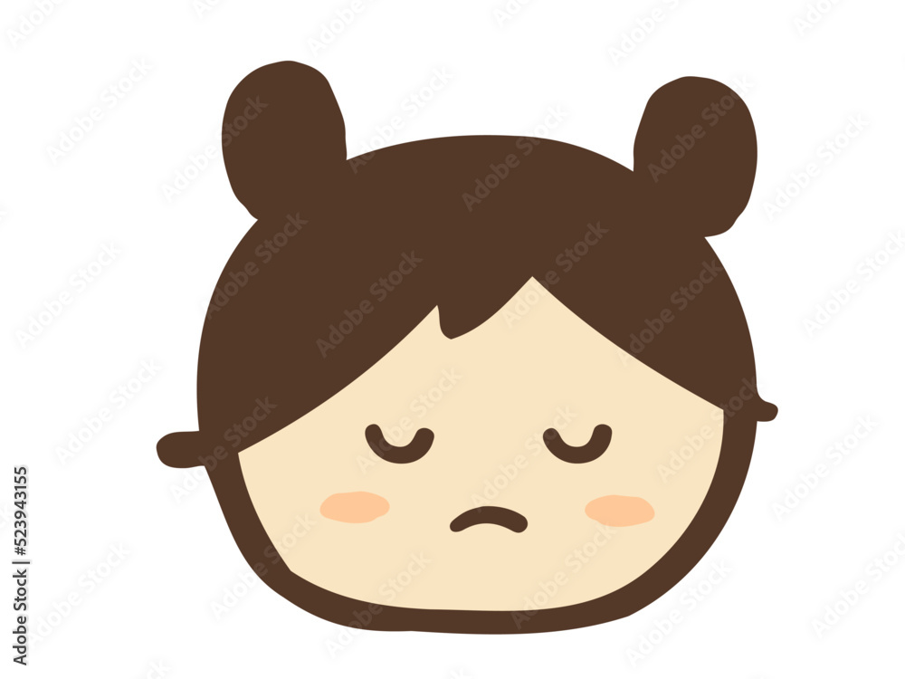 Fototapeta premium かわいい子供のふてくされた女の子の顔／手描き人物イラスト素材