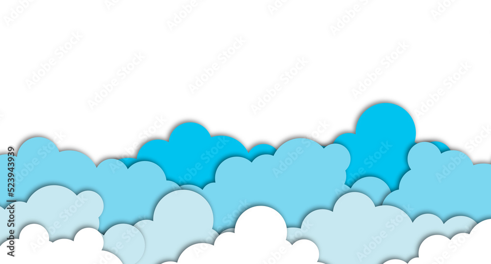 White clouds. Vector paper clouds. White Cloud on blue sky paper cut design. Paper cut style. Place for text. Transparent background. Illustration White clouds. Vector paper clouds. White Cloud on blue sky paper cut design. Paper cut style. Place for text. Transparent background. Illustration