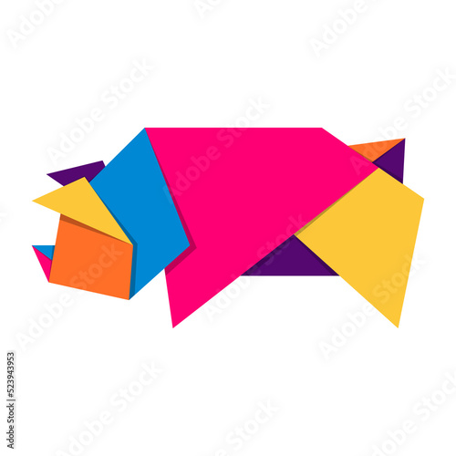 Pig origami. Abstract colorful vibrant pig logo design. Animal origami. Transparent background. Illustration