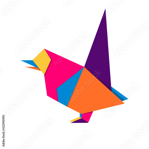 Bird origami. Abstract colorful vibrant bird logo design. Animal origami. Transparent background. Illustration
