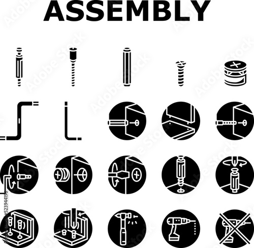 assembly furniture instruction icons set vector