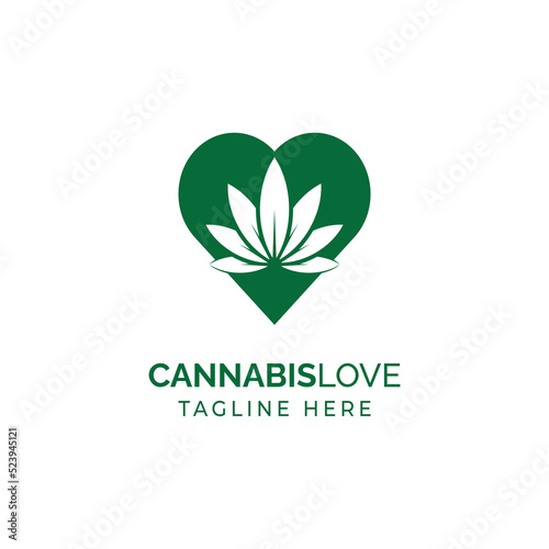Cannabis Marijuana Leaves Plant Love Heart Shop Logo Design Vector Template