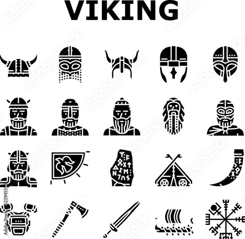 viking medieval norse helmet icons set vector